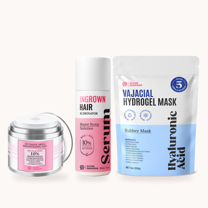 Bikini Reset Trio: Intimate Brightening Gel, Ingrown Hair Serum, Hyaluronic Vajacial Kit