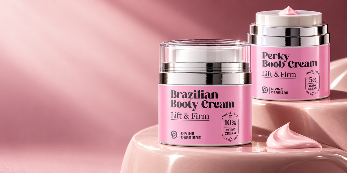 Brazilian Booty Cream and Perky Boob Cream in current Divine Derriere packaging