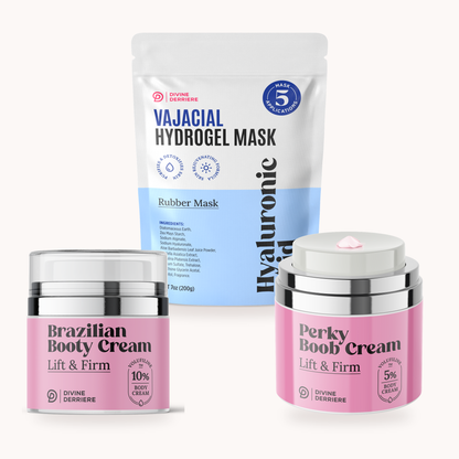 Curve Care Trio: Brazilian Booty Cream, Perky Boob Cream, Hyaluronic Vajacial Kit