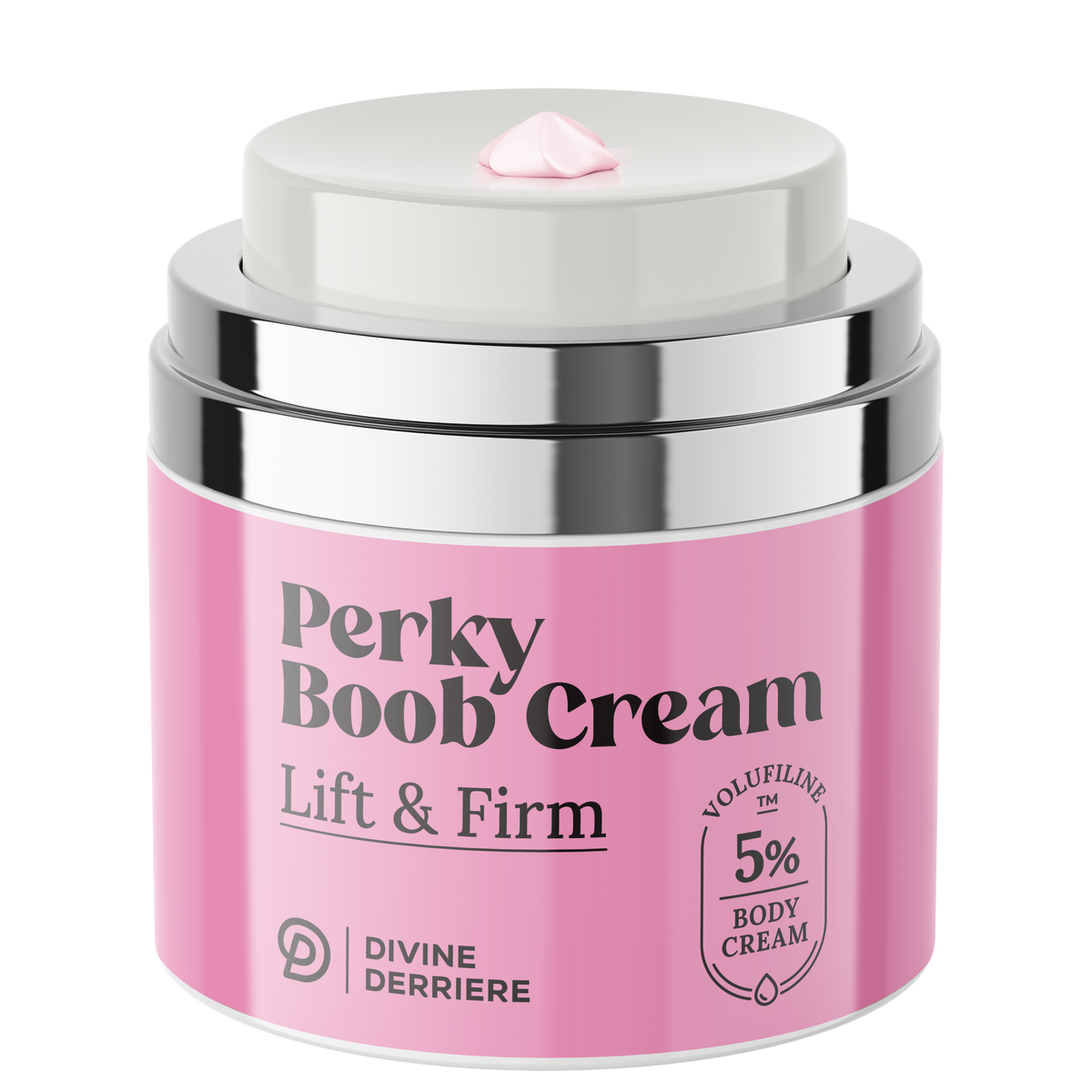 Perky Boob Cream with the DD logo, 5% Volufiline label and airless pump