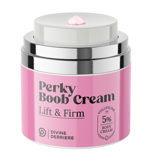 Perky Boob Cream with the DD logo, 5% Volufiline label and airless pump