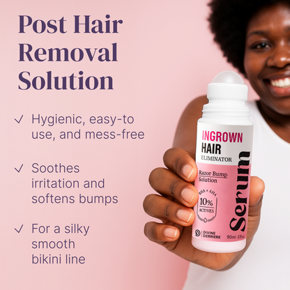 Ingrown Hair Serum roll-on for post-hair-removal care, shown with the current 90 ml packaging