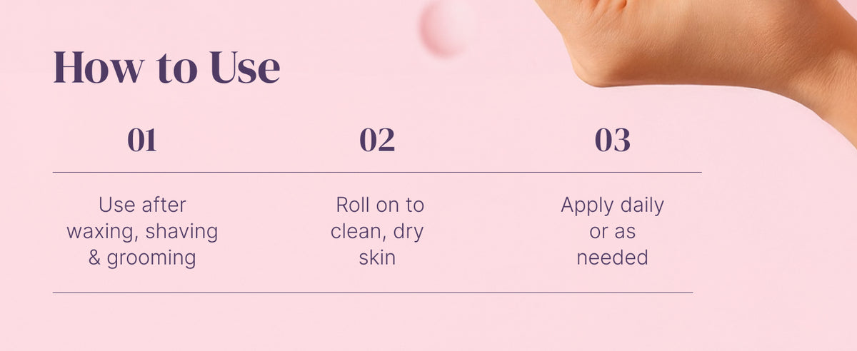 How to use: use after waxing, shaving and grooming; roll onto clean, dry skin; apply daily or as needed