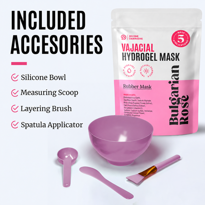 Rose Vajacial Kit with silicone bowl, measuring scoop, brush and spatula