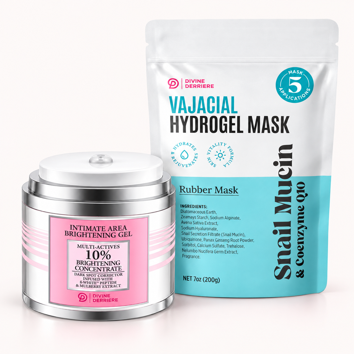 Slow Glow Duo: Intimate Brightening Gel, Snail Mucin Vajacial Kit