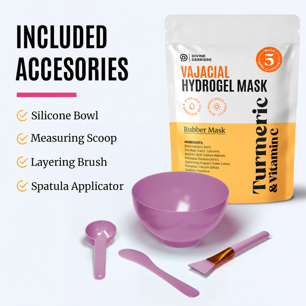 Turmeric Vajacial Kit with silicone bowl, measuring scoop, brush and spatula
