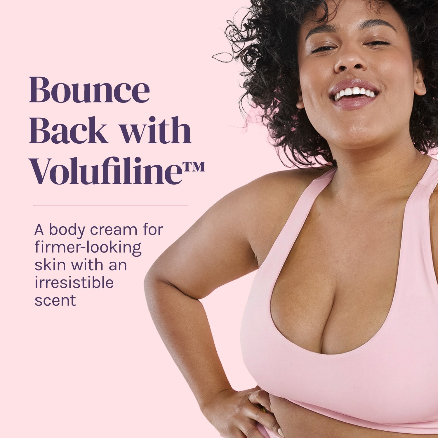 Body-care campaign portrait in a pink top