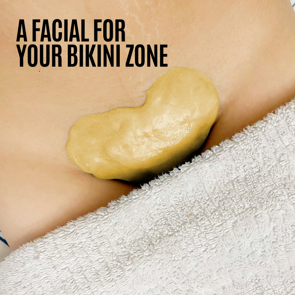 Golden hydrogel mask on the external bikini area